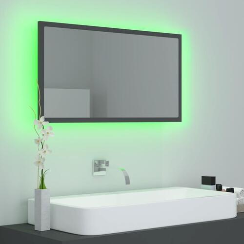 Badeværelsesspejl med LED-lys 80x8,5x37 cm akryl grå