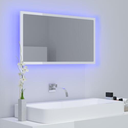 Badeværelsesspejl med LED-lys 80x8,5x37 cm akryl hvid højglans