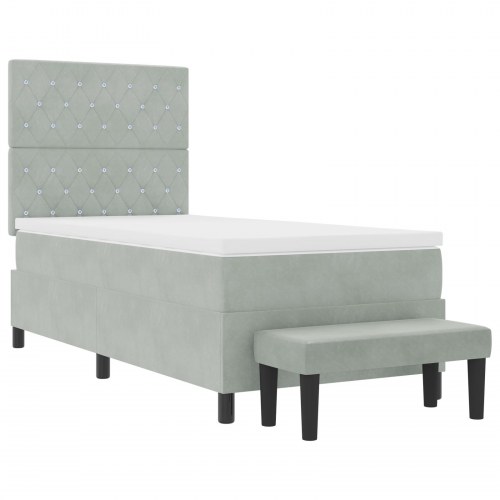 Box Spring Seng med Madras & Bænk Lys Grå 90x190 cm Fløjl