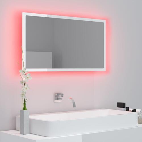 Badeværelsesspejl med LED-lys 80x8,5x37 cm akryl hvid højglans