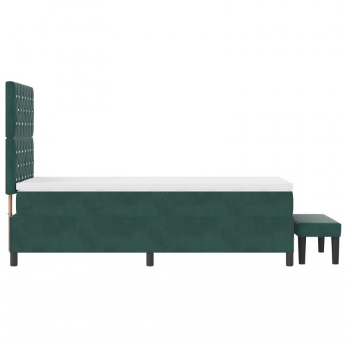 Box Spring Seng med Madras & Bænk Mørkegrøn 90x190 cm Fløjl