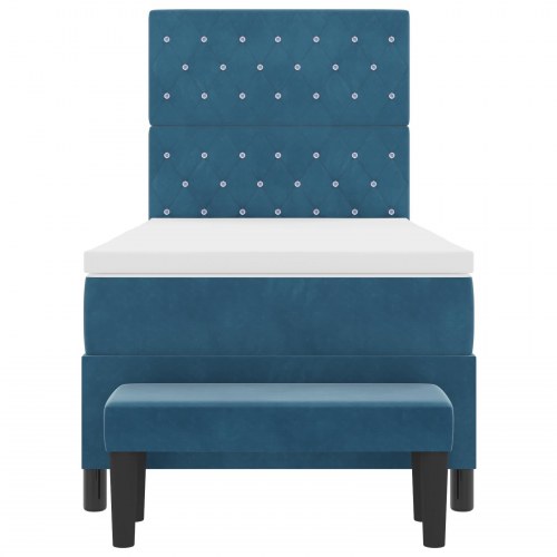 Box Spring Seng med Madras & Bænk Mørkeblå 100x200 cm Fløjl