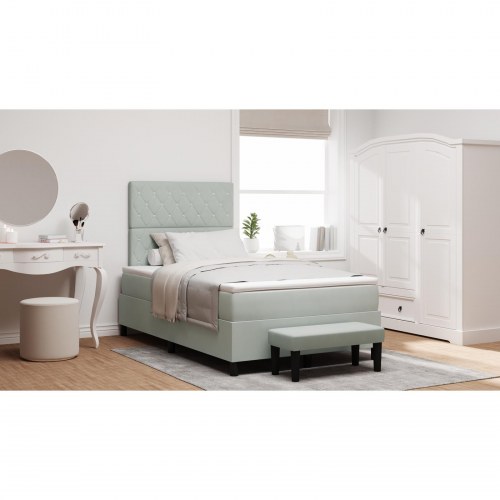 Boxspring seng med madras og bænk lysegrå 120x200 cm fløjl