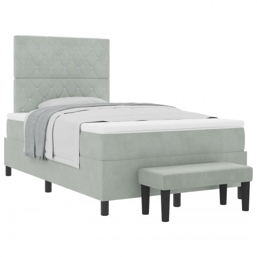 Boxspring seng med madras og bænk lysegrå 120x200 cm fløjl