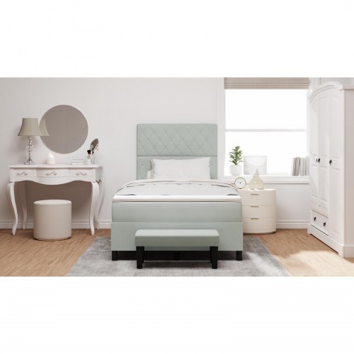 Boxspring seng med madras og bænk lysegrå 120x200 cm fløjl