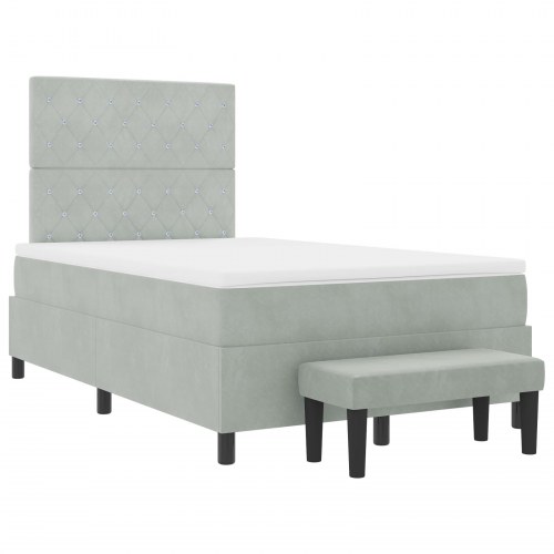 Boxspring seng med madras og bænk lysegrå 120x200 cm fløjl