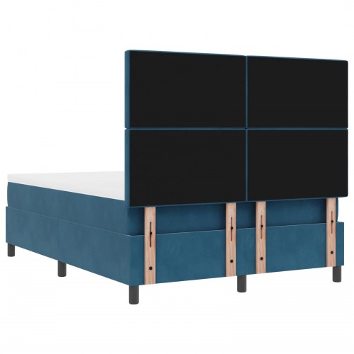 Box Spring Seng med Madras & Bænk Mørkeblå 140x190 cm Fløjl