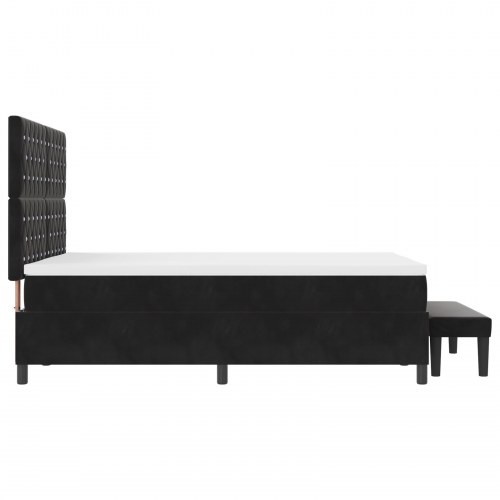 Box Spring Seng med Madras & Bænk Sort 140x200 cm Fløjl