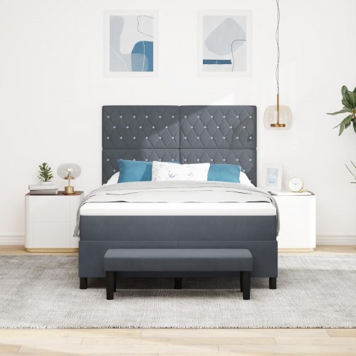 Box Spring Seng med Madras & Bænk Mørkegrå 160x200 cm Fløjl
