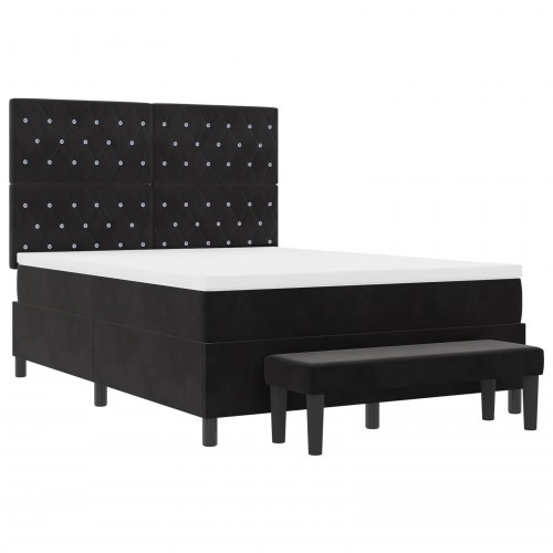 Box Spring Seng med Madras & Bænk Sort 160x200 cm Fløjl