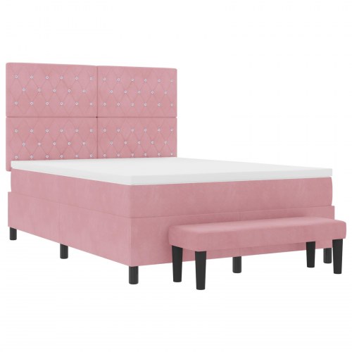 Box Spring Seng med madras & bænk Pink 160x200 cm Fløjl