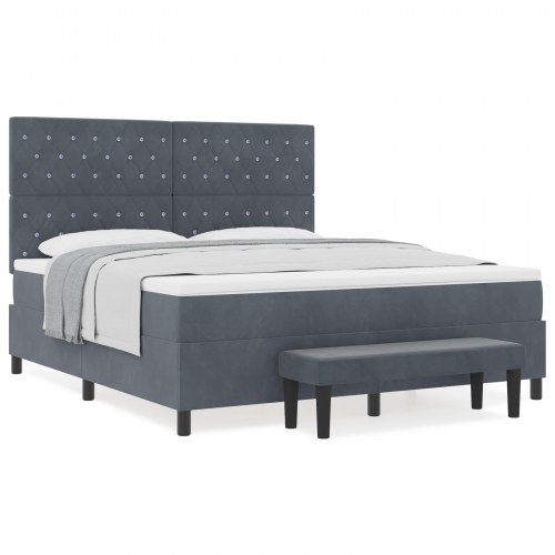 Box Spring Seng med Madras & Bænk Mørkegrå 180x200 cm Fløjl