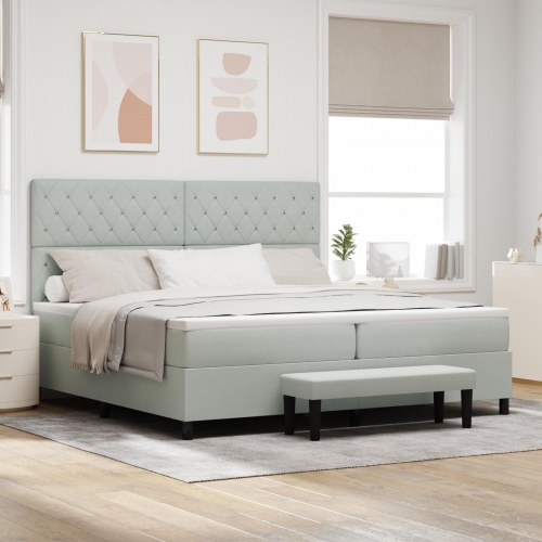 Box Spring Seng med madrasse & bænk lysegrå 200x200 cm fløjl