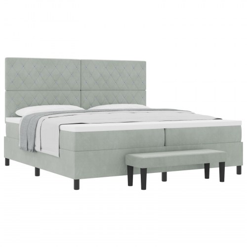 Box Spring Seng med madrasse & bænk lysegrå 200x200 cm fløjl