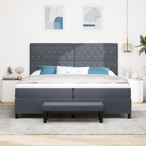 Boxspring seng med madras & bænk mørkegrå 200x200 cm fløjl