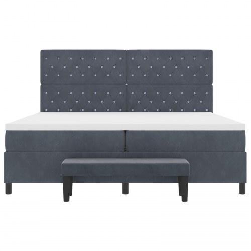 Boxspring seng med madras & bænk mørkegrå 200x200 cm fløjl