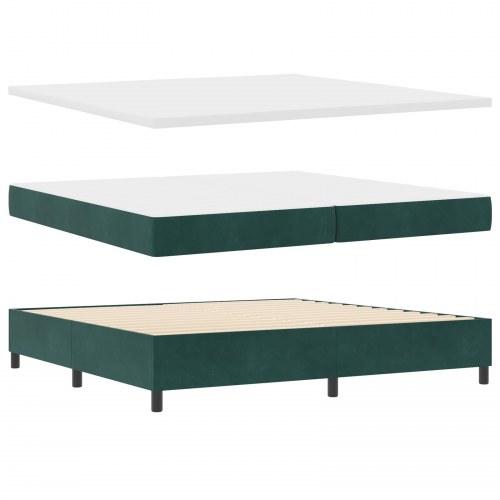 Box Spring Seng med Madrass & Bænk Mørkegrøn 200x200 cm Fløjl