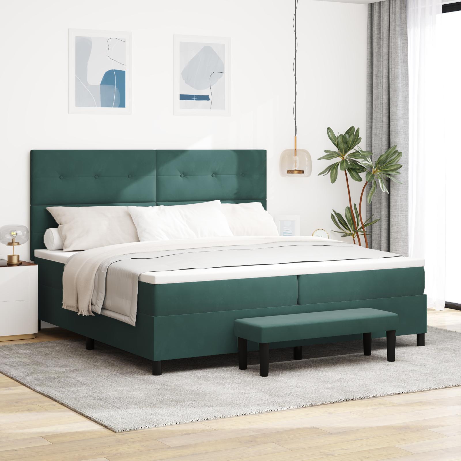Kontinentalseng med madras Mørkegrøn 200 x 200 cm Fløjl billede
