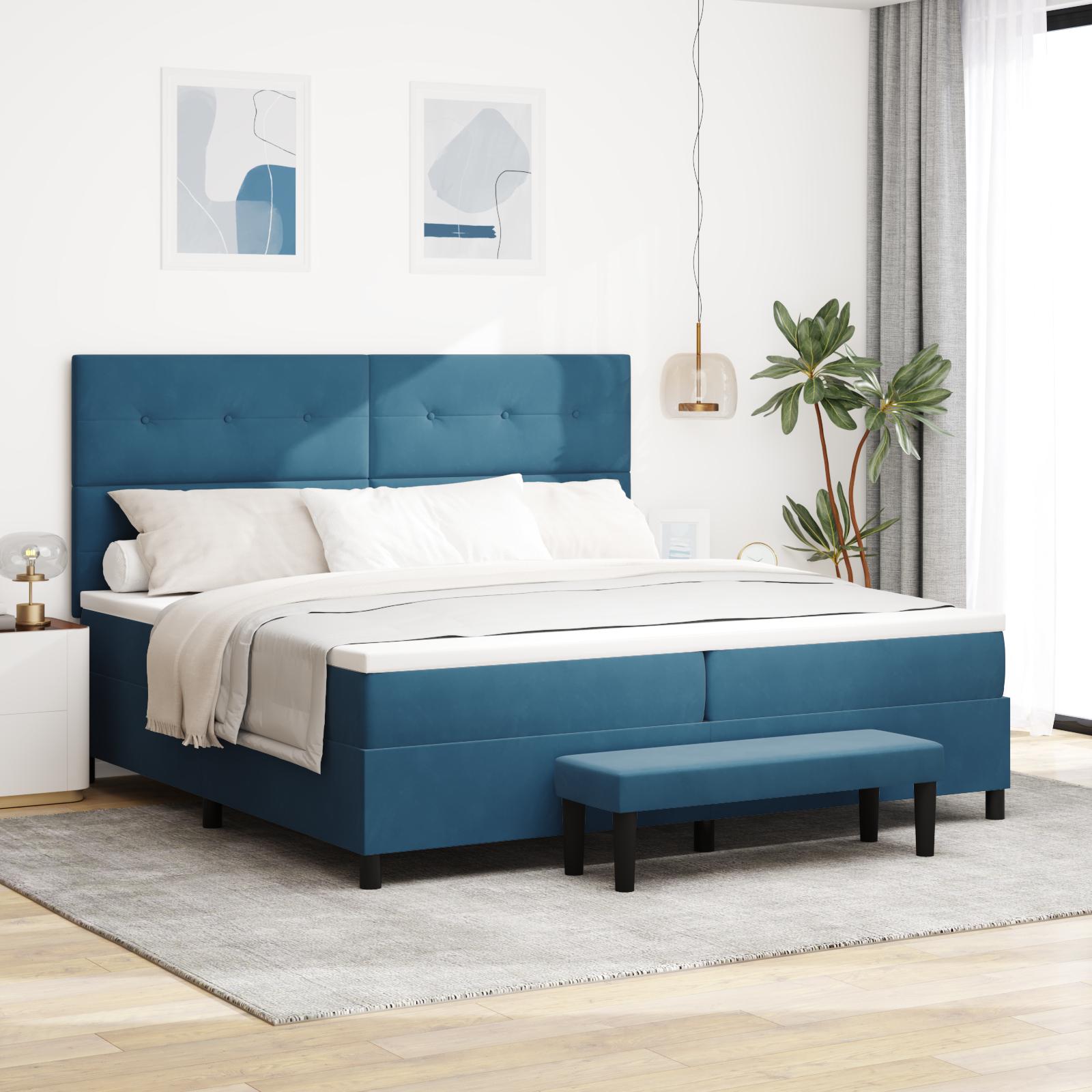 Kontinentalseng med madras Mørkeblå 200 x 200 cm Fløjl billede