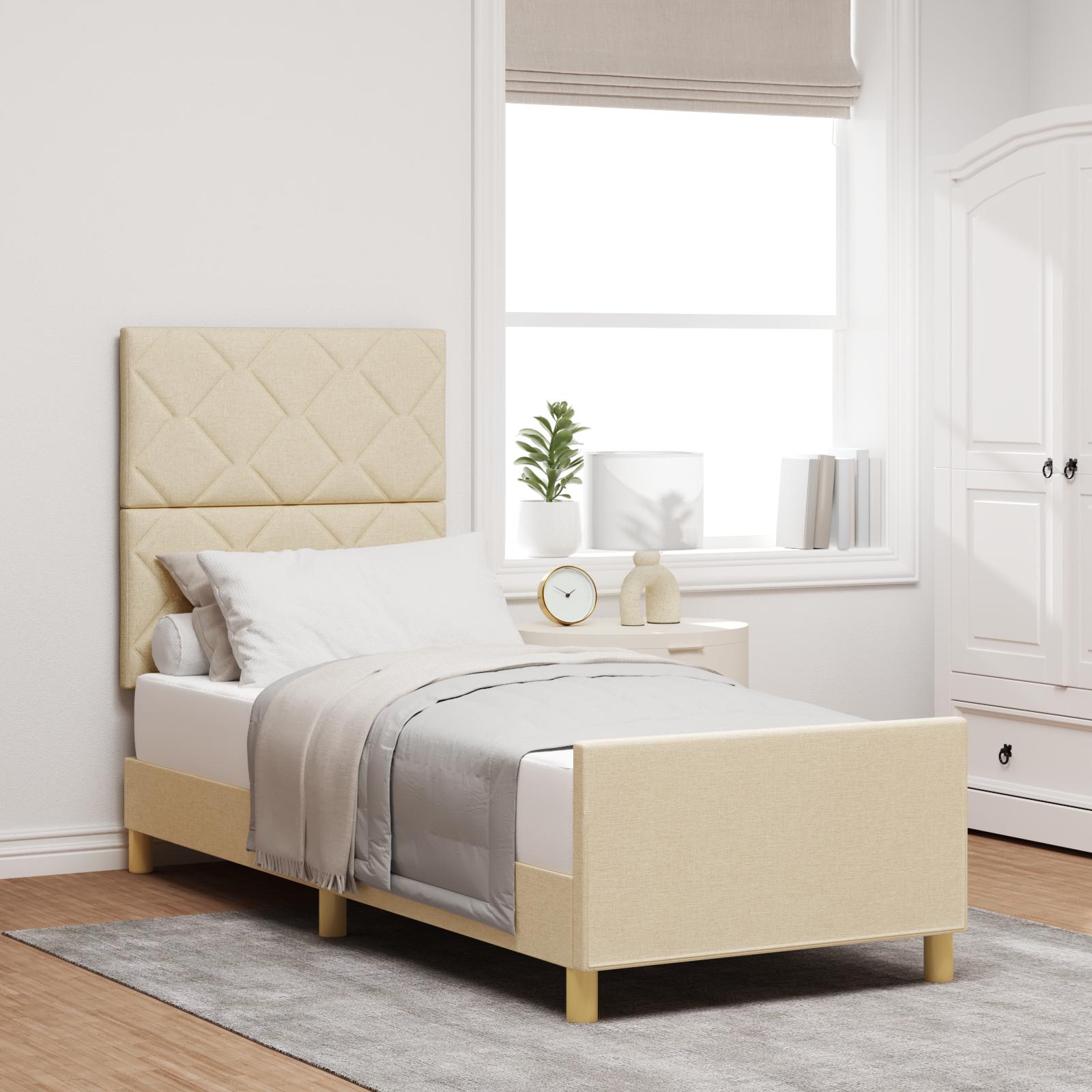 Sengestel med hovedgærde i stof 80 x 200 cm - creme