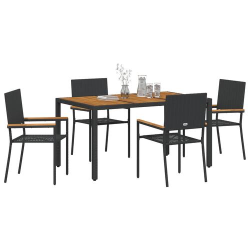5 Dels Have Spisesæt Sort Polyrattan, Stablende Have Stole med Hynder - 2 Dels Sæt i Sort Polyrattan