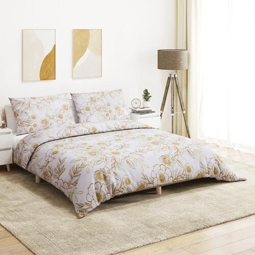 Sengetøj 240x220 cm bomuld hvid og brun (OUTLET A)