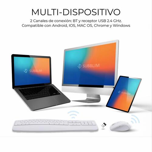 Tastatur og mus Subblim SUBKBC-DCOPW1 Hvid