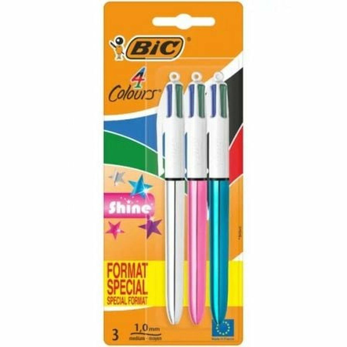 Bic 4 Colours Shine kuglepenne - sæt med 3 (medium)