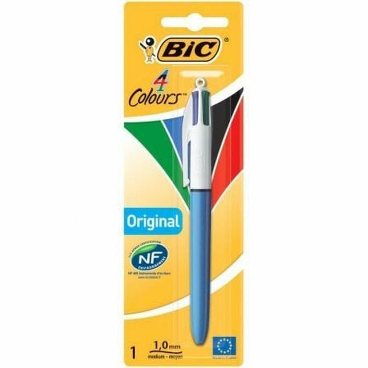 Bic 4 Colours kuglepen - blå/hvid, multifarvet blæk (medium) billede