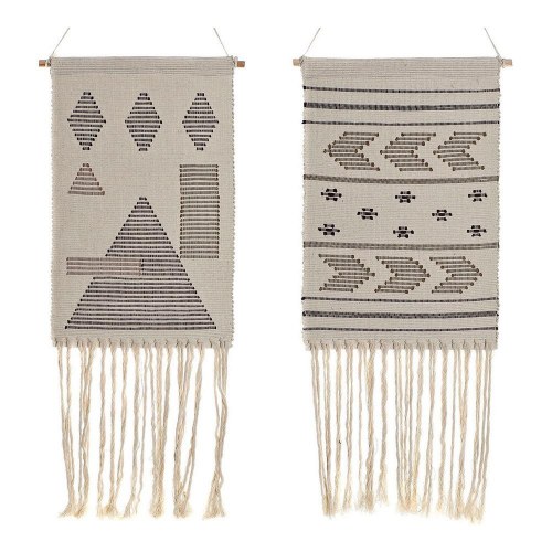 Hængende dekoration - boho/etnisk geometri, sort/creme, 46 × 1 × 64 cm (sæt á 2)