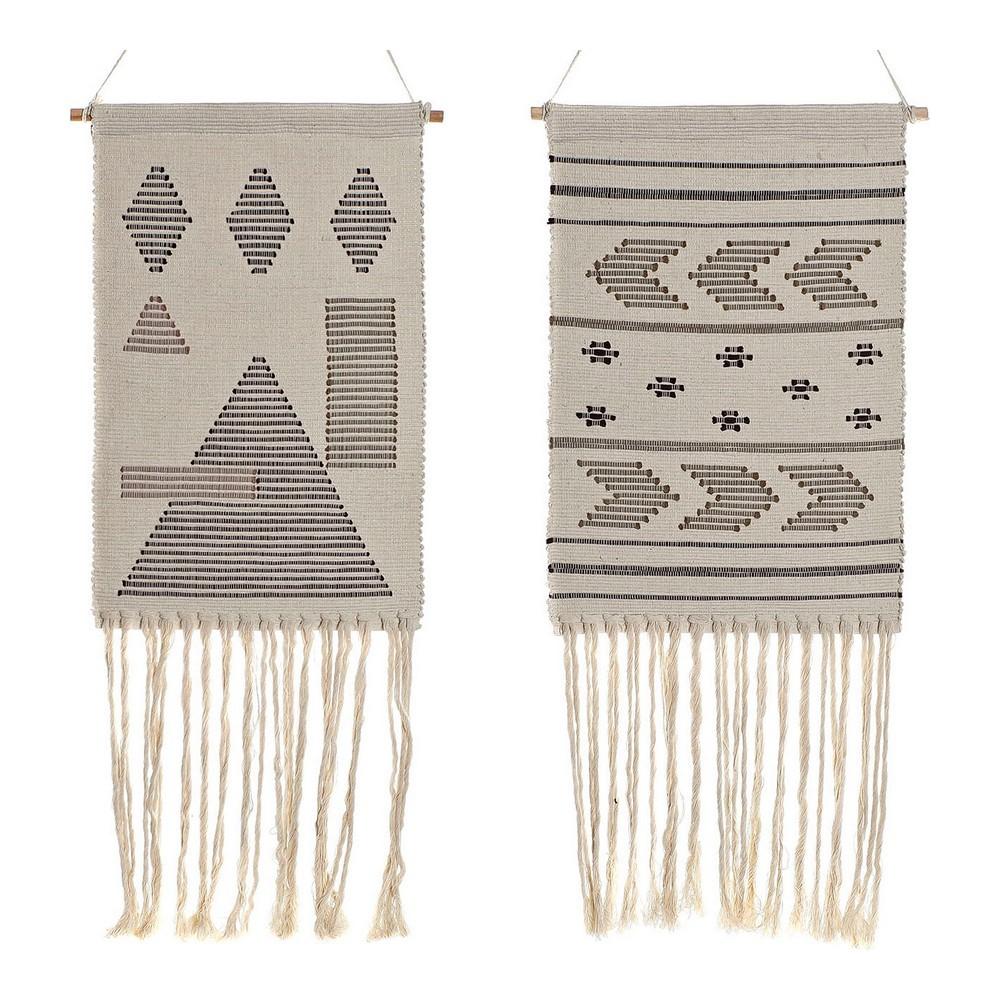 Hængende dekoration - boho/etnisk geometri, sort/creme, 46 × 1 × 64 cm (sæt á 2)