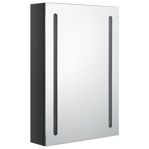 Badeværelsesskab med spejl + LED-lys 50x13x70 cm skinnende sort