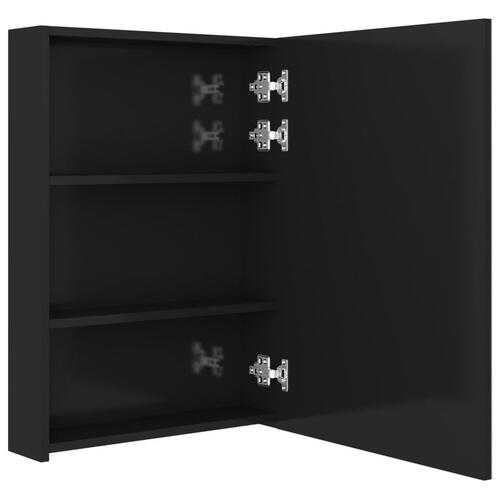 Badeværelsesskab med spejl + LED-lys 50x13x70 cm skinnende sort