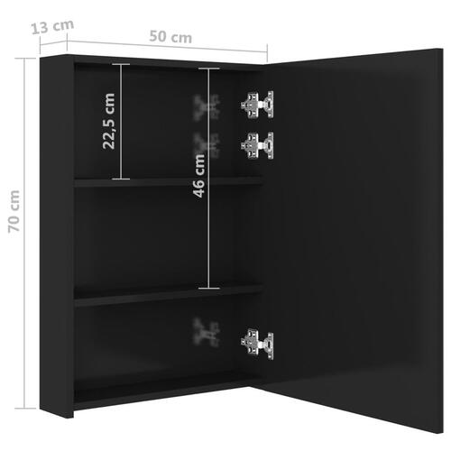 Badeværelsesskab med spejl + LED-lys 50x13x70 cm skinnende sort