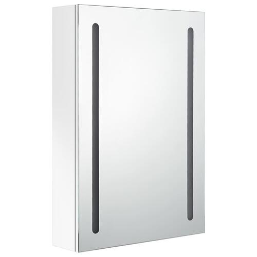 Badeværelsesskab med spejl + LED-lys 50x13x70 cm skinnende hvid