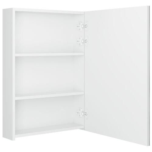 Badeværelsesskab med spejl + LED-lys 50x13x70 cm skinnende hvid