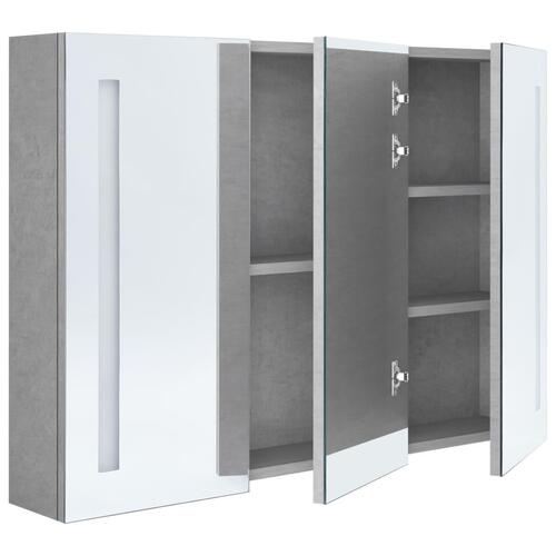 Badeværelsesskab med spejl + LED-lys 89x14x62 cm betongrå