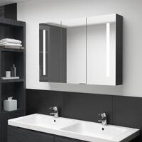 Badeværelsesskab med spejl + LED-lys 89x14x62 cm skinnende sort