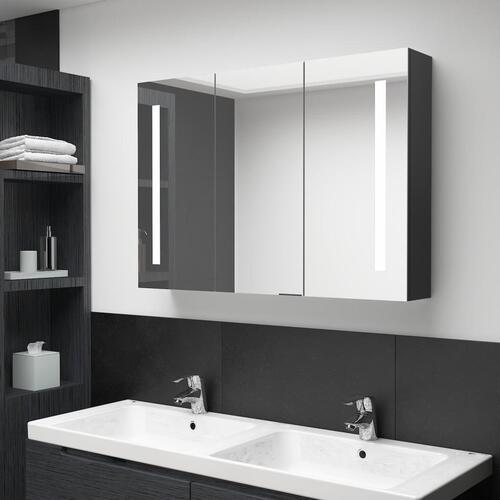 Badeværelsesskab med spejl + LED-lys 89x14x62 cm skinnende sort