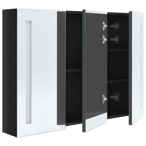 Badeværelsesskab med spejl + LED-lys 89x14x62 cm skinnende sort