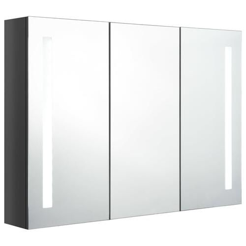Badeværelsesskab med spejl + LED-lys 89x14x62 cm skinnende grå