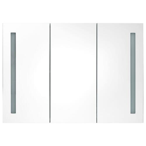 Badeværelsesskab med spejl + LED-lys 89x14x62 cm egetræsfarvet