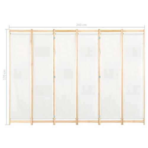 6-panelers rumdeler 240 x 170 x 4 cm stof cremefarvet