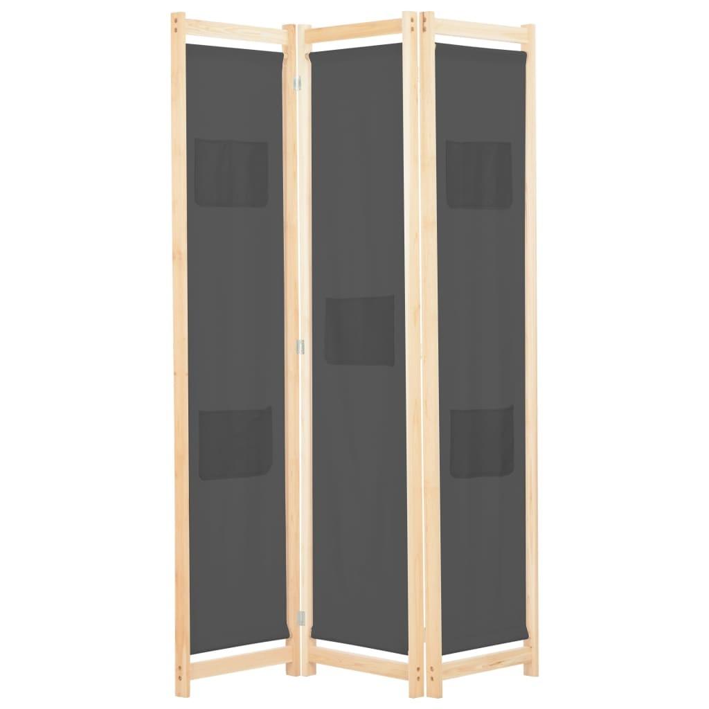 3-panels rumdeler 120 x 170 x 4 cm stof grå