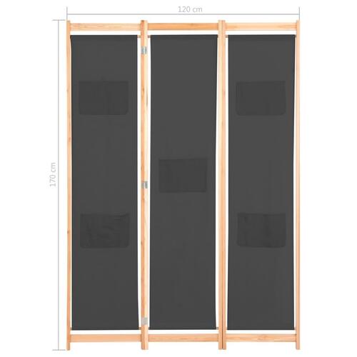 3-panels rumdeler 120 x 170 x 4 cm stof grå