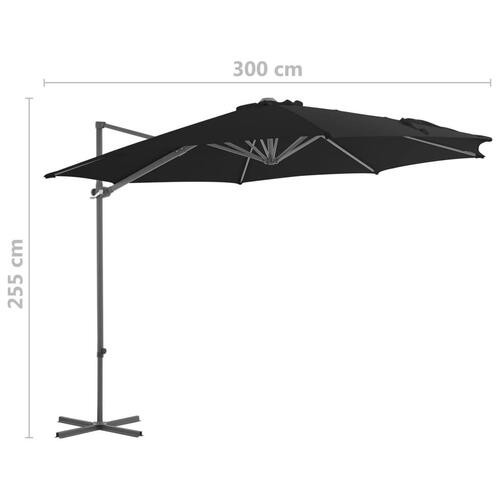 Hængeparasol med stålstang 300 cm sort