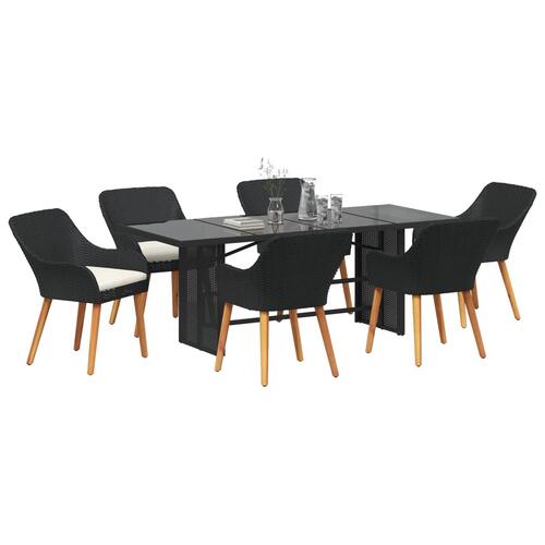 7 Delers Have Spisesæt Sort Polyrattan