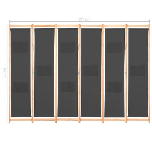 6-panelers rumdeler 240 x 170 x 4 cm stof grå