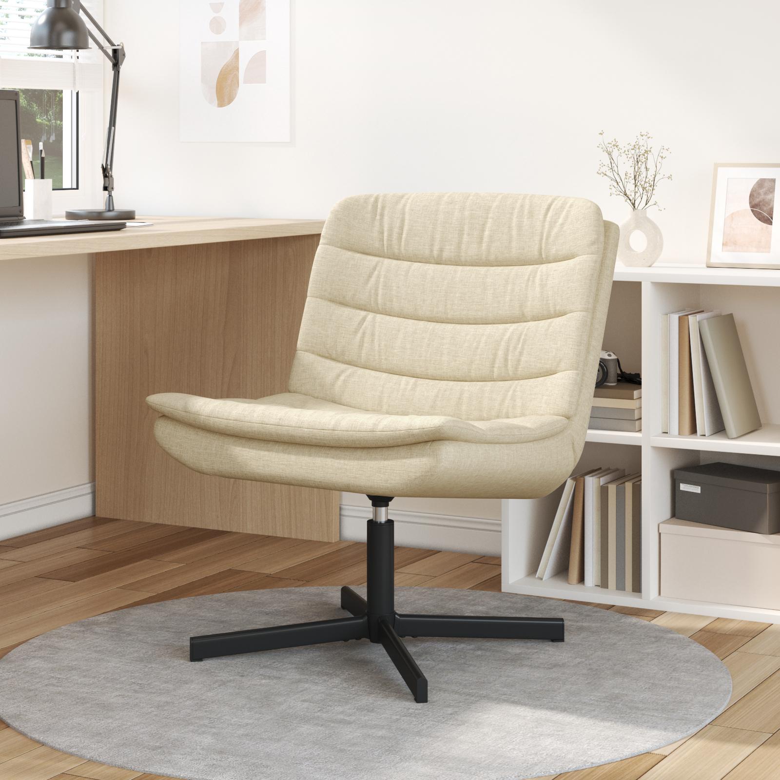 Drejestol Cremefarvet Polyesterstof, metalbase Medium Dreje