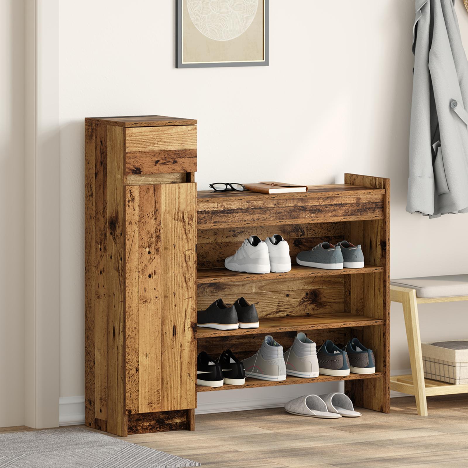 Skoskab med dør Gammelt træ 100.5 x 28 x 100 cm Konstrueret træ billede